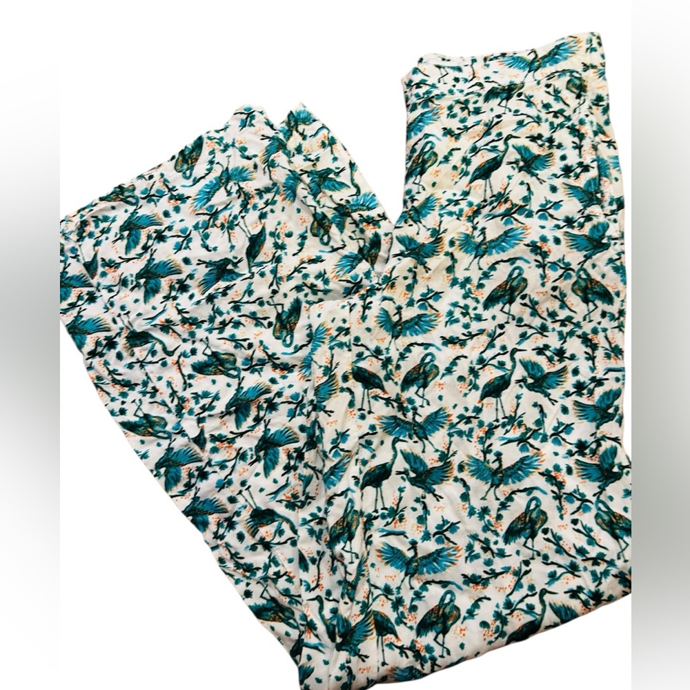 Anthropologie Onia "Mila" Crane Bird Print Wide Leg boho costal Pants resortwear - Picture 2 of 7